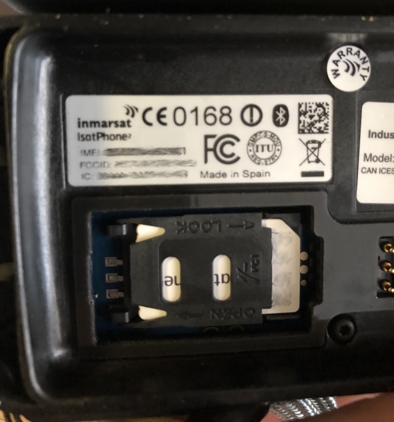 IsatPhone 2 label under the battery