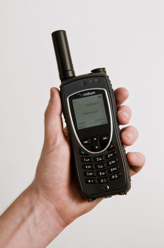 Iridium 9575 Extreme satellite phone held in a hand